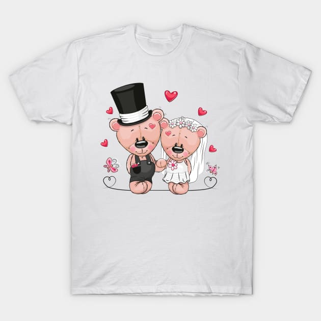 Сute couple of newlyweds bears in wedding clothes. T-Shirt by Reginast777